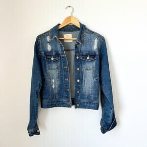 Celebrity Pink Distressed Denim Button Front Jean Jacket XS Blue